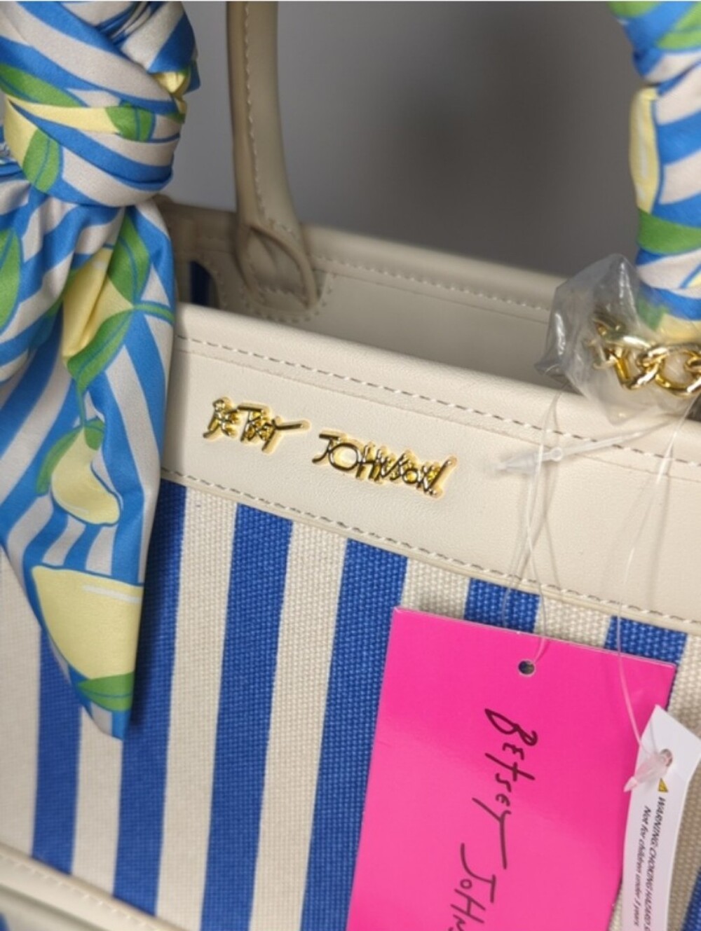 Betsey Johnson- "XO Lucy" Nautical Striped Lemon 🍋 Mini Satchel Crossbody Bag💙 - Picture 7 of 8